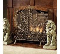 wanghaiyanBD Fire Guard Antique Gold Fireguard/Fire Screens Screen Indoor Outdoor Iron Fireplace for Wood Burning Stove Vintage Spark Cover with Leaf Pattern