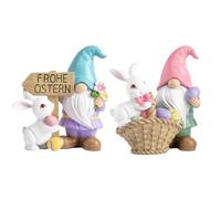 WANGHONGGOGO 2-piece Easter Bunny Ornament, Garden Dwarf Easter Bunny Set, suitable for modern Easter decorations, includes Easter eggs, spring, garden, table setting, Easter decorative gift (10cm)
