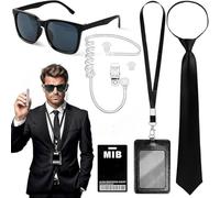WANGHONGGOGO 4-piece Secret Costume Set, Agent Outfit and Accessories, Cosplay Outfit, Security Accessories includes tie, sunglasses, ID card, and headphones, perfect for cosplay parties