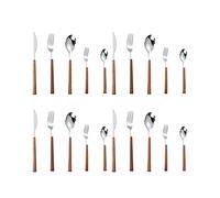 WanGi 18/8 Stainless Steel Kitchen Silverware Set , Unique Handle Design, Including Knife / Fork / Spoon (Square-Wood Texture w/o Gift Box (20-piece set, silver))