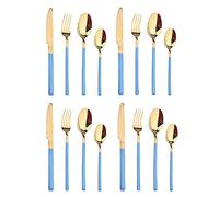 WanGi Stainless Steel Cutlery Set of 16 Pieces, 18/8 Stainless Steel Table Knife/Fork/Spoon/Tea Spoon, Silver Ware Flatware Set for 4, Mirror Polished, Dishwasher Safe (Blue)