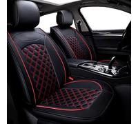 WANGIRL 2pc Universal PU Leather Car Seat Covers Front, Luxury Waterproof Car Seat Protector, Adjustable Removable Auto Seat Cushions (Black Red)