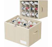 WANGIRL Fabric Shoe Storage Box, Fits 12 Pairs, Foldable Shoe Organiser for Wardrobe with Clear Lids, Bottom Support and Reinforced Handles, 1 Pack Beige