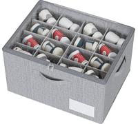 WANGIRL Large Fabric Shoe Storage Box, Fits 16 Pairs, Foldable Shoe Organiser for Wardrobe with Clear Lids, Bottom Support and Reinforced Handles, 1 Pack Grey