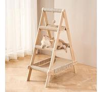 WANGJIANPENGPL 3 Tier Cat Shelves, Wooden Cat Tre, Equipped with Hammock, Grabbing Posts and Grabbing Balls, for Cats and Other Small Climbing Animals