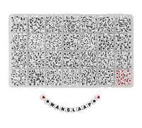 WangLaap 1450Pcs Acrylic 4x7mm Round Letter Beads Kits Alphabet Beads A-Z (Extra for Vowel Letter) and Red Heart Black Star Beads for Bracelets Necklaces DIY Jewelry Making (White)