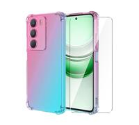 Wanglaism Case for Realme 14X Case with 1 Pack Tempered Glass Screen Protector, Soft Bumper Anti-Scratch Silicone Phone Case Cover-Pink/Green