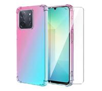Wanglaism Case for Xiaomi Poco C85 4G Case with 1 Pack Tempered Glass Screen Protector, Soft Bumper Anti-Scratch Silicone Phone Cover-Pink/Green