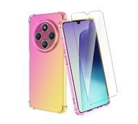Wanglaism Case for Xiaomi Redmi 14C / Poco C75 / Redmi A4 Case with 1 Pack Tempered Glass Screen Protector, Soft Bumper Anti-Scratch Silicone Phone Cover-Pink/Gold