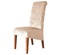 Wangle Pack of 2 Chair Covers for Dining Chair Crushed Velvet Slipcovers Wedding Decorative Seat Protector Washable Stretch Dining Chair Covers with Elastic Edge,Champagne