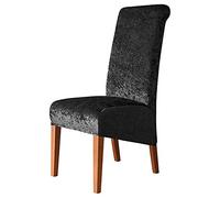 Wangle Pack of 4 Chair Covers for Dining Chair Crushed Velvet Slipcovers Wedding Decorative Seat Protector Washable Stretch Dining Chair Covers with Elastic Edge,Black