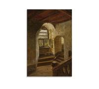 WANGLIDD Adolph Tidemand Paintings Wall Art Poster Prints Stairway in A Castle by The Rhine (1854) Canvas Wall Art Decorative Bedroom Modern Home Print Picture Artworkss Unframe 24x36inch(60x90cm)