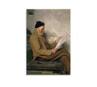 WANGLIDD Albert Anker Paintings Wall Art Poster Prints Farmer Reading on The Stove Bench Home Decor Wall Art Hanging Picture Print Bedroom Decorative Paintings Room Unframe 24x36inch(60x90cm)