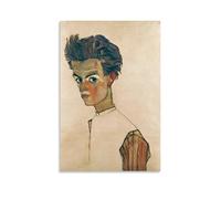 WANGLIDD Egon Schiele Self-Portrait with Striped Shirt Artwork Poster Home Decor Wall Art Hanging Picture Print Bedroom Decorative Paintings Room Unframe 16x24inch(40x60cm)