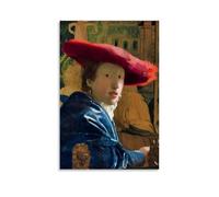 WANGLIDD Johannes Vermeer Paintings Wall Art Prints Girl with A Red Hat Wall Art Aesthetic Canvas Painting Picture Living Room Decor Home Unframe 08x12inch(20x30cm)