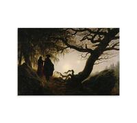 WANGLIDD Man And Woman Contemplating The Moon By Caspar David Friedrich Poster Wall Art Bedroom Prints Home Decor Hanging Picture Canvas Paintings Unframe 16x24inch(40x60cm)
