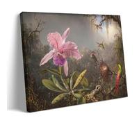 WANGLIDD Martin Johnson Heade Paintings Wall Art Poster Prints Cattleya Orchid And Three Hummingbirds Canvas Painting Wall Art Decorative Picture Prints Modern Decor Frame 12x18inch(30x45cm)