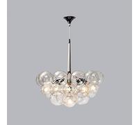 WANGLL 12/20 Clear Glass Bubble Chandelier Lighting Dining Room Mid Century Modern Pendant Light Cluster Globe Ball LED Hanging Ceiling Lamp for Living Room Bedroom, Black Gold, White Chrome
