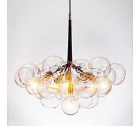 WANGLL 12/20 Clear Glass Bubble Chandelier Lighting Dining Room Mid Century Modern Pendant Light Cluster Globe Ball LED Hanging Ceiling Lamp for Living Room Bedroom, Black Gold, White Chrome