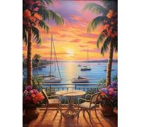 WANGLLPGY 5D Diamond Art Kits Adults Large 60 x 90 cm, DIY Diamond Painting Balcony Full Drill Sea View Dimond Arts Craft Gem Art Paintings for Home Decoration 24 x 36 Inch -YZ1499