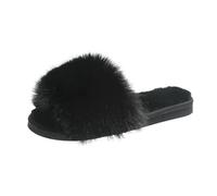 WANGPENG Memory Foam Slippers Winter For Women At Home Indoor Thick-soled Flat Cotton Shoes-black-37