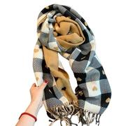 WANGPENG scarf 1 Unisex Winter - Black And White Check With Pink Brown Hearts Women's Shawl For Everyday Casual Wear-black 1pc-180 * 32cm
