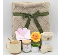 wangpengkai Birthday Gift Box for Women, 8 Pcs Get Well Soon Gifts Basket After Surgery, Sympathy Self Mother's Day Care Package, Cozy Off White Hug Blankets Gift for Sick Friends- Khaki