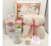 wangpengkai Birthday Gift Box for Women, 8 Pcs Get Well Soon Gifts Basket After Surgery, Sympathy Self Mother's Day Care Package, Cozy Off White Hug Blankets Gift for Sick Friends-Pink