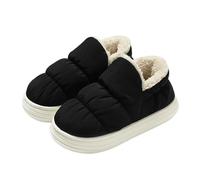 WANGQIQI Memory Foam Slippers Winter Warm Men's Casual Non-slip Thick-soled Flat Home Waterproof Shoes Indoor And Outdoor Thick Women's Slippers-black-44-45(suggest 43-44)