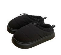 WANGQIQI Memory Foam Slippers Winter Women's Drawstring With Plush Lining, Non-slip Thick-soled Shoes, Outdoor Warm Slippers-black-36-37