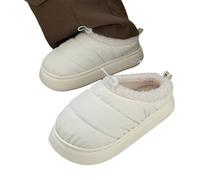 WANGQIQI Memory Foam Slippers Winter Women's Drawstring With Plush Lining, Non-slip Thick-soled Shoes, Outdoor Warm Slippers-white-40-41