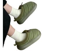 WANGQIQI Memory Foam Slippers Winter Women's Drawstring With Plush Lining, Non-slip Thick-soled Shoes, Outdoor Warm Slippers-green-44-45