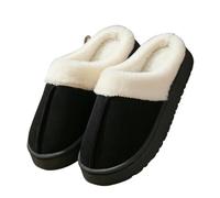 WANGQIQI Memory Foam Slippers Women's Thick-soled Non-slip Outdoor Winter Cotton Shoes Warm Home Slippers-black-38-39