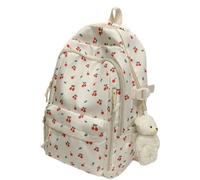 WANGQIQI school bag Cherry-print Nylon Backpack, Large-capacity Preppy Style Rucksack For Travel Daily Use (with Pendant)-cherry-30 * 18 * 43cm