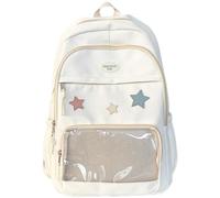 WANGQIQI school bag Cute Star Decor Preppy Backpack, Large-capacity Casual With Transparent Pocket For Women Daily Use-white-32 * 17 * 46cm
