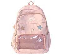 WANGQIQI school bag Cute Star Decor Preppy Backpack, Large-capacity Casual With Transparent Pocket For Women Daily Use-pink-32 * 17 * 46cm