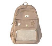 WANGQIQI school bag Cute Star Decor Preppy Backpack, Large-capacity Casual With Transparent Pocket For Women Daily Use-khaki-32 * 17 * 46cm