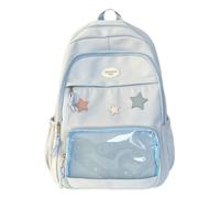 WANGQIQI school bag Cute Star Decor Preppy Backpack, Large-capacity Casual With Transparent Pocket For Women Daily Use-blue-32 * 17 * 46cm
