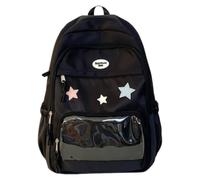WANGQIQI school bag Cute Star Decor Preppy Backpack, Large-capacity Casual With Transparent Pocket For Women Daily Use-black-32 * 17 * 46cm