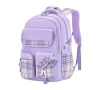 WANGQIQI school bag Plaid Bow Decor Casual Backpack, Large-capacity Multi-pocket Lightweight Daypack For Daily Use-purple-32 * 20 * 46cm