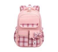 WANGQIQI school bag Plaid Bow Decor Casual Backpack, Large-capacity Multi-pocket Lightweight Daypack For Daily Use-pink-32 * 20 * 46cm