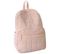 WANGQIQI school bag Solid-color Quilted Nylon Backpack, Large-capacity Multi-pocket Rucksack For Travel Daily Use-pink