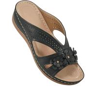 WANGQIQI Summer Slippers Women's Simple Shoes Sandals Casual Flower Wedge Thick-soled Slippers-black-39
