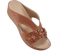 WANGQIQI Summer Slippers Women's Simple Shoes Sandals Casual Flower Wedge Thick-soled Slippers-brown-43