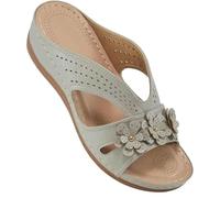 WANGQIQI Summer Slippers Women's Simple Shoes Sandals Casual Flower Wedge Thick-soled Slippers-gray-41