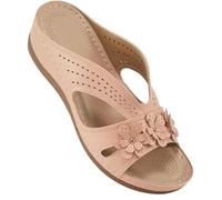 WANGQIQI Summer Slippers Women's Simple Shoes Sandals Casual Flower Wedge Thick-soled Slippers-pink-41