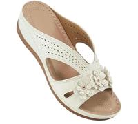 WANGQIQI Summer Slippers Women's Simple Shoes Sandals Casual Flower Wedge Thick-soled Slippers-white-39