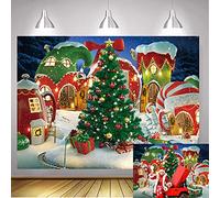 WANGRJ Christmas Village Backdrop Xmas Tree Candy Gift Winter Fairy House Background Kid Family Party Decoration Photo Booth Props 8x6FT