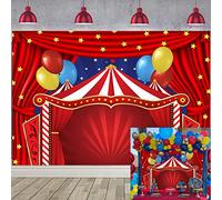 WANGRJ Circus Carnival Themed Backdrop Red Curtain Stars Birthday Party Photography Background Newborn Baby Shower Birthday Cake Table Decorations 7x5FT