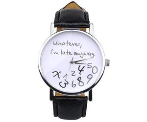 WangsCanis® “Whatever, I'm Late Anyway” Women's Fashion Analog Digital Quartz Birthday Gift Faux Leather Wristwatch Black 2
